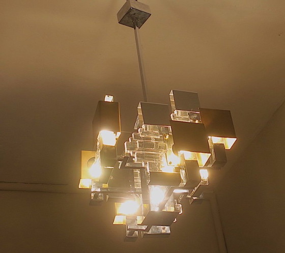Image 1 of Italian Modern Cubist Chandelier Sciolari, 1960s