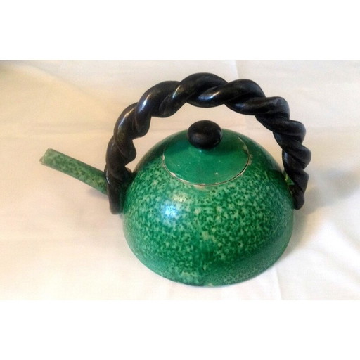 Théière vintage en terre cuite émaillée verte de Cerenne, 1940-1950