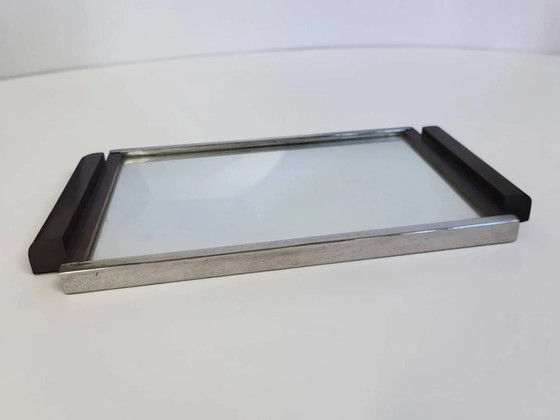 Art Deco mirror plateau in chrome metal and Macassar wood. – Table accessories (photo 5 of 10)