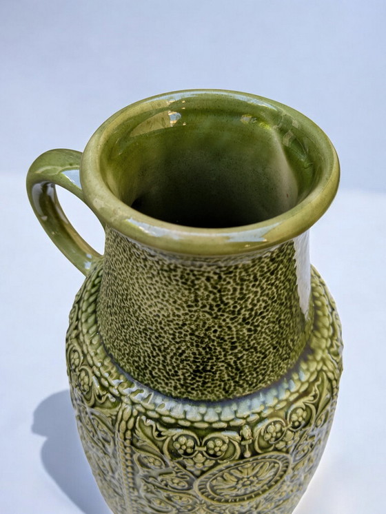 Image 1 of Marzi und Remy - Large vintage jug 2027-32A, Green Mid - Century jug with relief floral decoration, 60s/70s