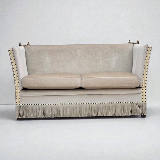 Divano danese a due posti con braccioli a goccia, anni '70, rivestimento in velluto.