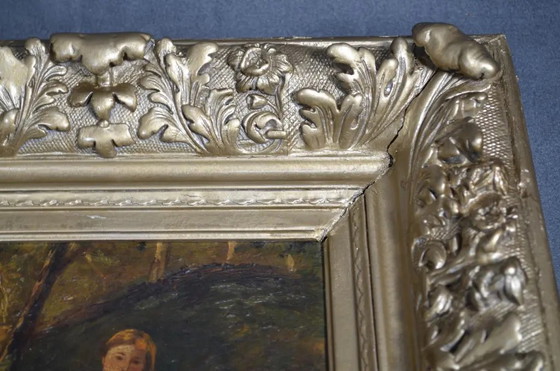 19e-eeuws Frans School Mythologisch Olieverfschilderij, Nimf en Drie Putti – Schilderijen & Tekeningen (photo 9 of 15)