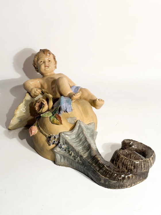 Keramik-Wandregal aus dem 19. Jahrhundert mit Putto und Muschel – Dekorative Objekte, Ceramic (photo 3 of 17)