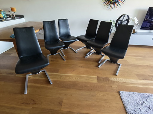 Rolf Benz 7800 Esszimmerstuhl, schwarzes Leder