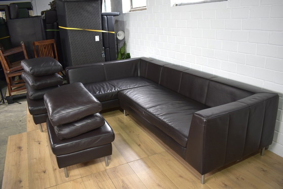 Image 1 of Leder Sofa Domino Met Kruk Ewald Schillig Leder Bank Hoekbank Sofa Couch