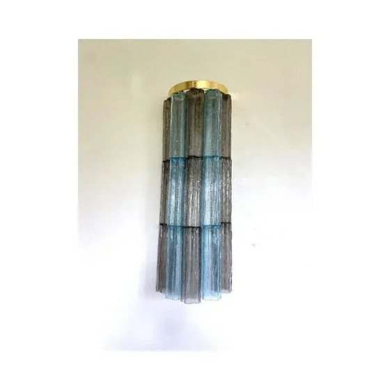 Image 1 of Graue und hellblaue Murano-Glas-Wandleuchten „Tronchi“ von Simoeng, 2er-Set