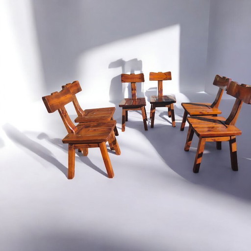 Set van 6 brutalistische stoelen uit Italië, jaren 70.