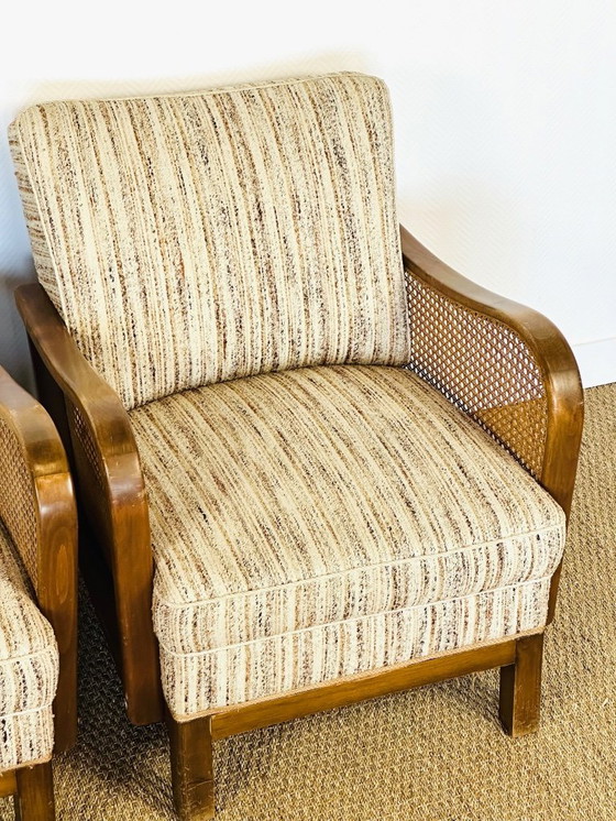 Image 1 of Vintage Art Deco woonkamerset van gebogen hout en riet, 1950, set van 3