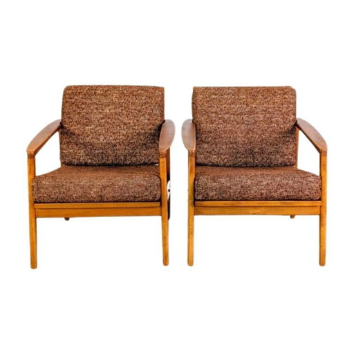 Ensemble de 2 fauteuils vintage style Midcentury, en noyer, années 1970