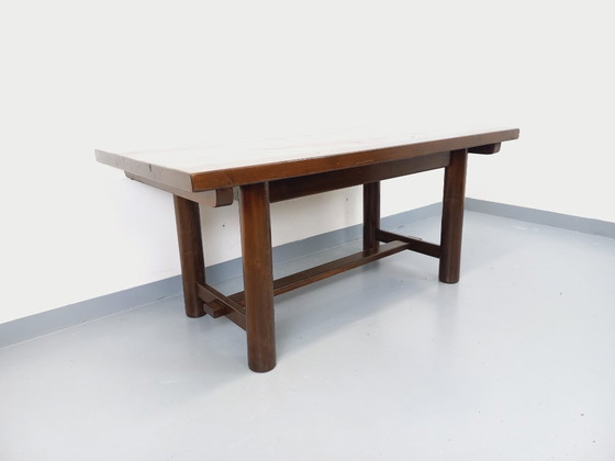 Image 1 of Brutalist rectangular dining table by Georges Robert in dark pine wood from the 1950s/60s