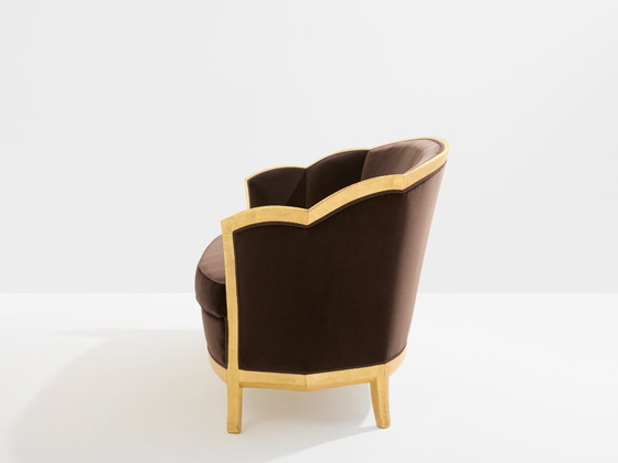 Image 1 of Maurice Dufrène giltwood brown velvet sofa circa 1925