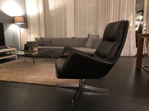 Draaistoel leder donkerbruin - Goossens 'Merci'