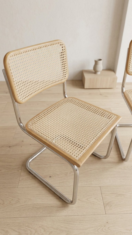 Image 1 of Pair of Cesca Chairs, Bauhaus Chrome & Rattan Dining Chairs by Marcel Breuer, Mid Century Modern, 20th Century