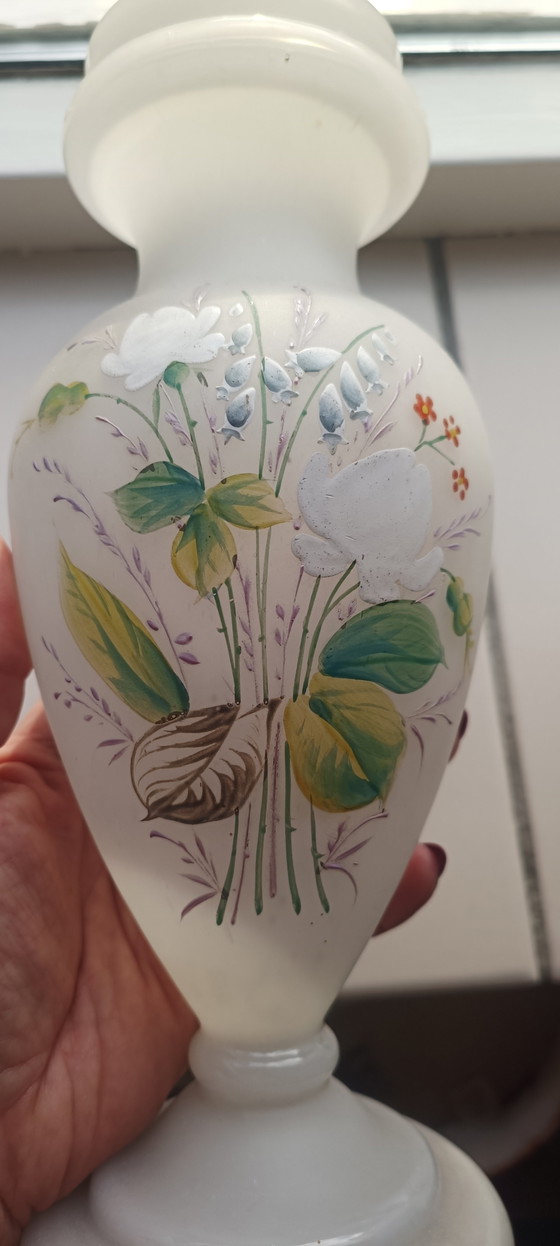 Image 1 of Handgeblazen Opaline Vazen – Frans, Handbeschilderd, Set van 2