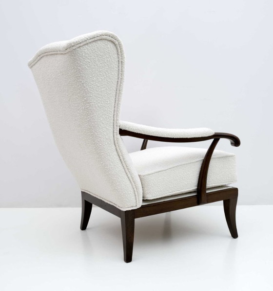 Image 1 of Paolo Buffa Mid-Century Modern Italian Walnut and Coating Boucle Armchair, 1950s