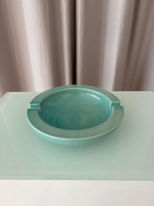Vintage Studio Keramik Aschenbecher – Aqua / Seladongrüne Glasur – 1970er Jahre