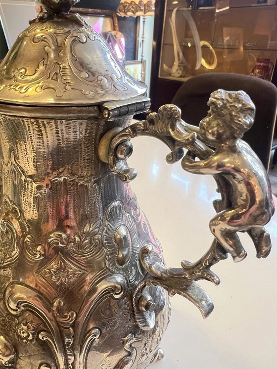 Image 1 of Barokke koffiepot van massief 800 zilver, gemerkt, ca. 1900-1920, geboorte pot