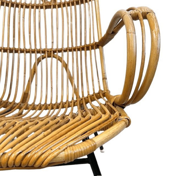 Image 1 of Fauteuil vintage Rohé Noordwolde en rotin du milieu du siècle 1950