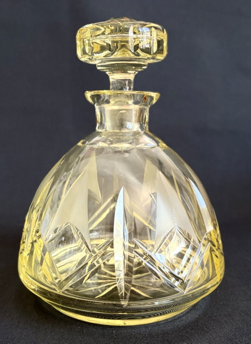Juego de licor/decantador antiguo Art Déco con 4 vasos – amarillo citrino, cristal tallado, Bohemia, circa (photo 2 of 6)