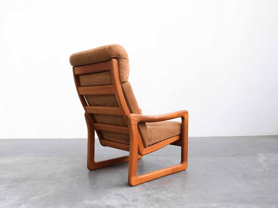Poltrona schienale alto vintage Holstebro Møbelfabrik con pouf – Teak & Pelle | Anni '70 – Poltrone, Legno (photo 4 of 9)