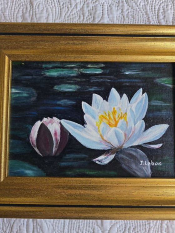 Water Flowers Painting Signed Jean Lebas – Paintings & Drawings, Wood, Canvas (photo 3 of 5)