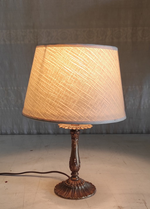 Brass table lamp with paper shade - mid-20th century
