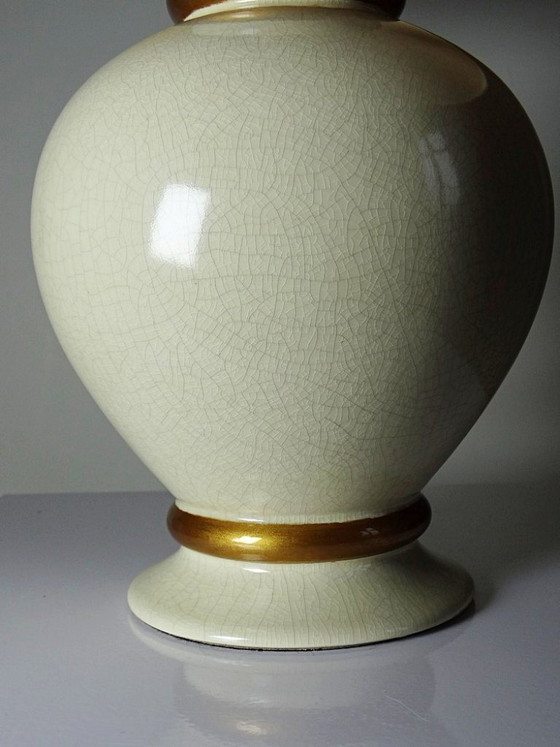 Image 1 of Lampada vintage in terracotta craquelé color bianco crema, Le Dauphin, anni '60-'70, Panama