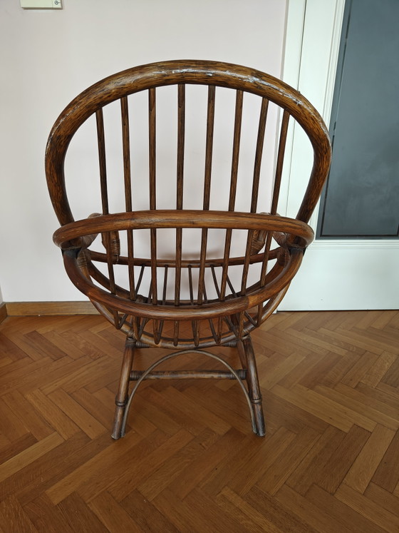 Set Rattan Mid-Century | Sedia, Sedia Girevole & Tavolo in Vetro Fumè – Set da salotto, Glass (photo 9 of 15)