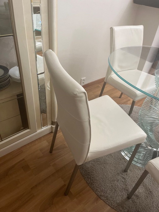 Chaises de salle à manger robustes en cuir blanc