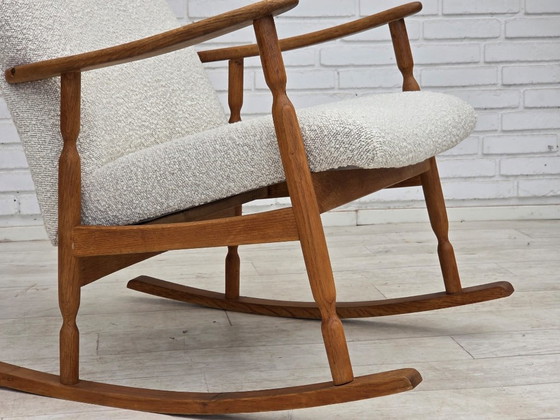 Anni '70, design scandinavo, sedia a dondolo con schienale alto, rivestita. – Sedie a dondolo, Tessile (photo 17 of 24)