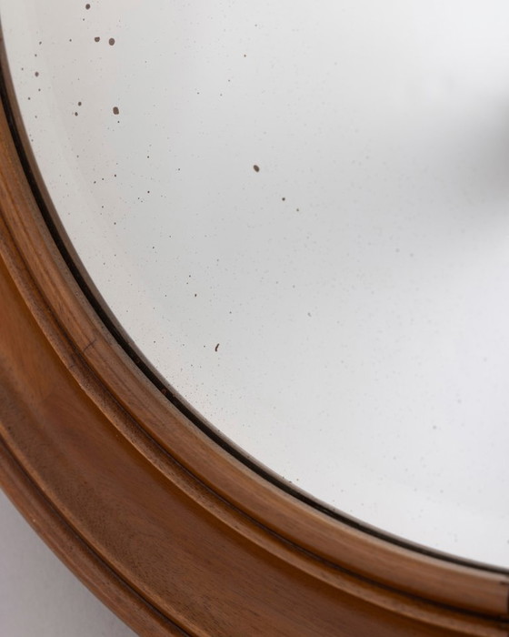 Image 1 of Vintage 1970s round wall mirror in walnut wood, Italian design