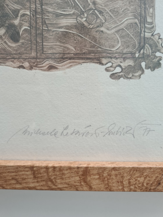 Image 1 of Lithographie signée « cabinet bleu », encadrée