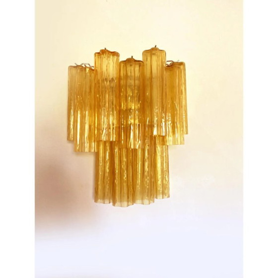Image 1 of Aplique de pared artesanal de cristal de Murano color ámbar – Estilo Tronchi Venini