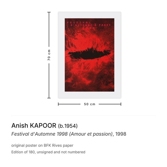 Anish Kapoor Poster Festival d'Automne 1998 (Amour Et Passion) – Paper (photo 3 of 5)