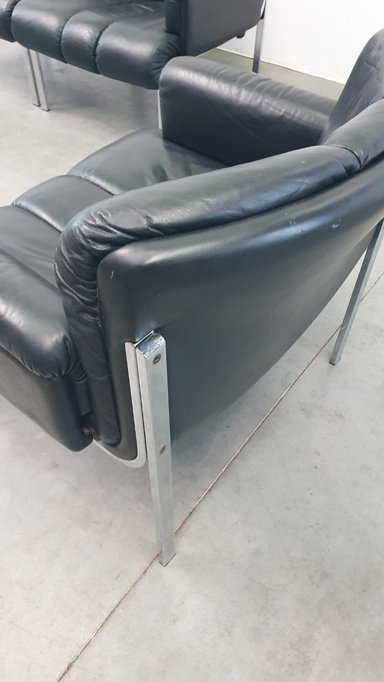 Image 1 of 3x Girsberger leather Eurochairs, Hans Eichenberger modular vintage 70s lounge