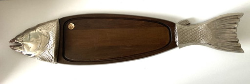 Grand Présentoir Plat Plateau à Découpe du Poisson Saumon Design Vintage Art
