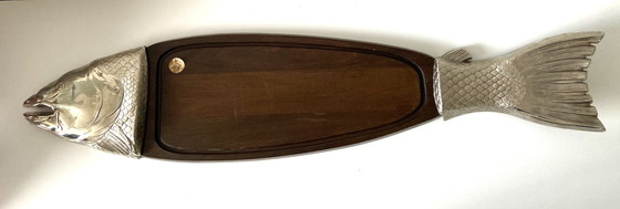 Image 1 of Large Display Flat Salmon Fish Carving Tray Vintage Art Design
