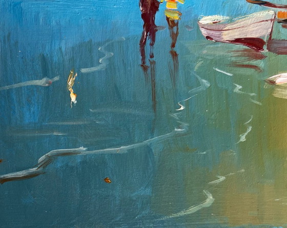 Image 1 of Peinture à l'huile originale, paysage de plage d'été, chaudes journées en mer