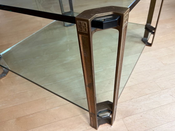 Image 1 of Tavolino da caffè vintage in vetro Peter Ghyzhi con gambe in ottone