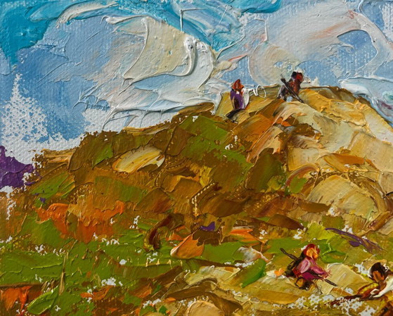 Image 1 of Original Oil Painting Summer Field Landscape Gentle wind over the haystack