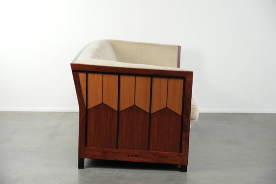 Image 1 of In goede staat verkerende Schuitema Art Deco design bank met prachtig houtwerk uit de Decoforma serie