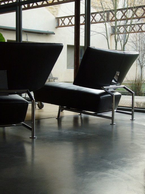 2 fauteuils meridienne léolux cuir noir