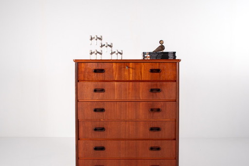 Cómoda de teca de mediados de siglo, moderna y escandinava, década de 1960