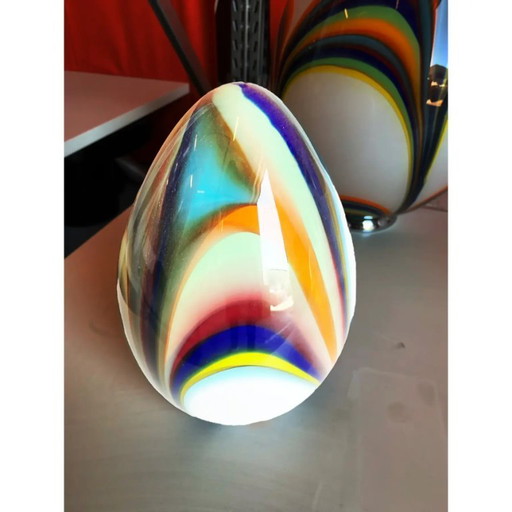 White Egg Table Lamp in Murano-Style Multicolored Glass