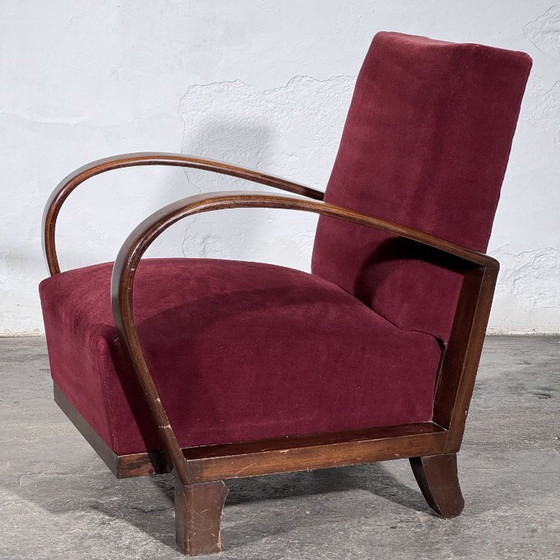 Debreceni-stijl Hongaarse Art Deco Fauteuils, Paar, Jaren 50 – Velvet, Wood (photo 6 of 10)