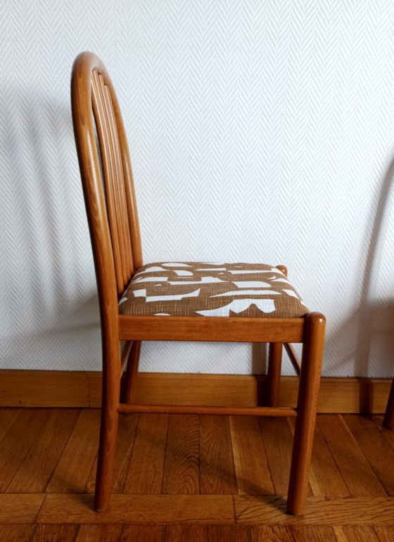 Image 1 of 3 sedie in pino e tessuto in stile vintage