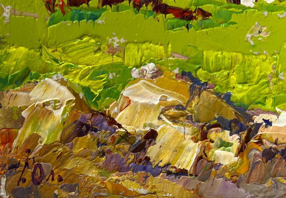 Image 1 of Original Oil Painting Spring Field Landscape In the spring meadows