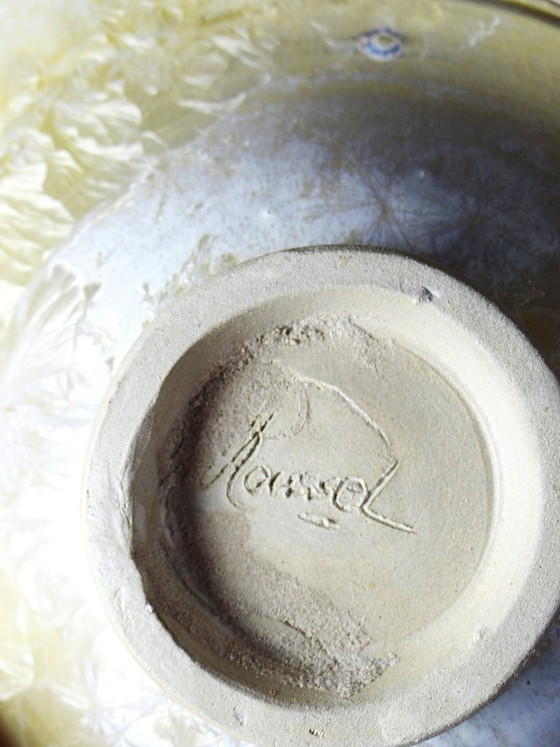 Image 1 of Coupe vide-poche en grès à émaux cristallins signée Françoise Roussel vintage