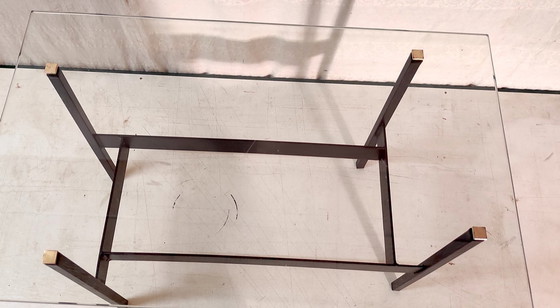Image 1 of Modernist coffee table in metal, glass and brass - 1950s