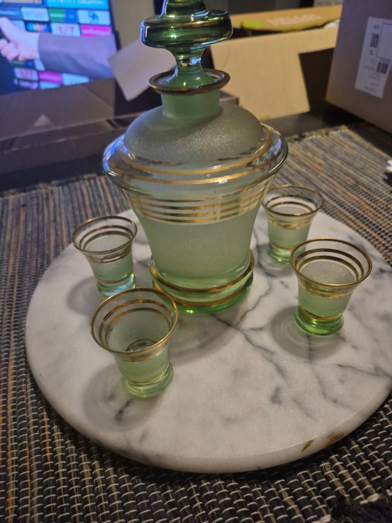 Set Liquore Vintage Art Déco, Bicchieri e caraffe, Vetro, Oro, Dorato (foto 5 di 8)